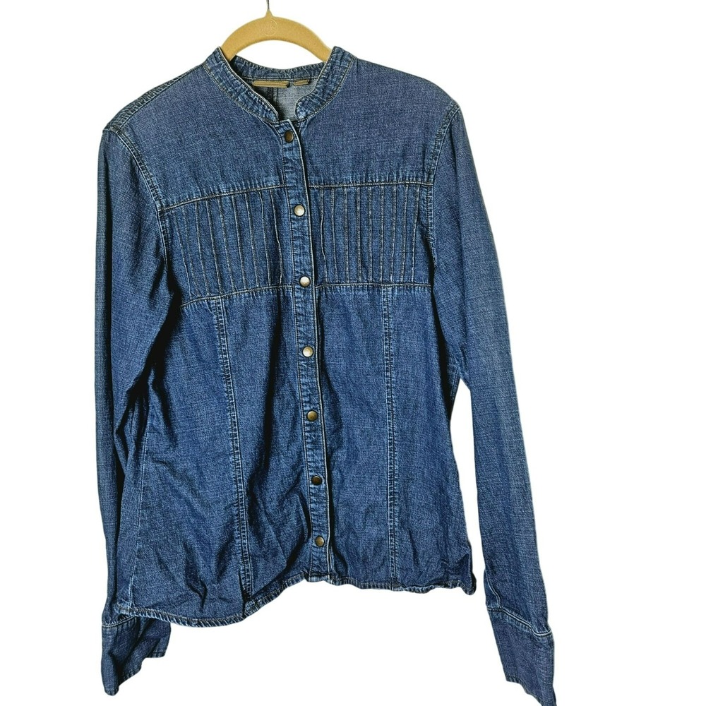 Caslon Chambray Cotton Button Up Long Sleeve Womens Sz M